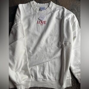 SEINT (The Make Up Brand) White Crewneck Sweatshirt with Red Love Embroidery